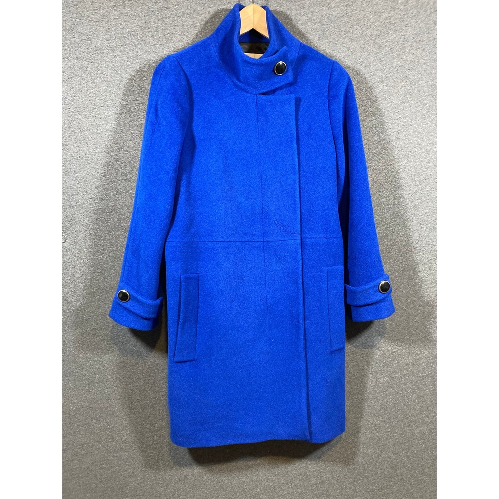 Trina Turk Cobalt Blue Wool Angora Asymmetrical Zip Funnel Neck Coat 8